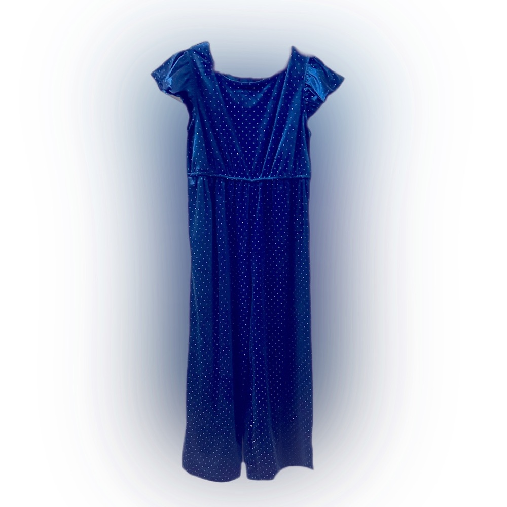 Beautiful, Glittery Polka dot and blue velvet Girl’s Size 6x Jumpsuit, NWT